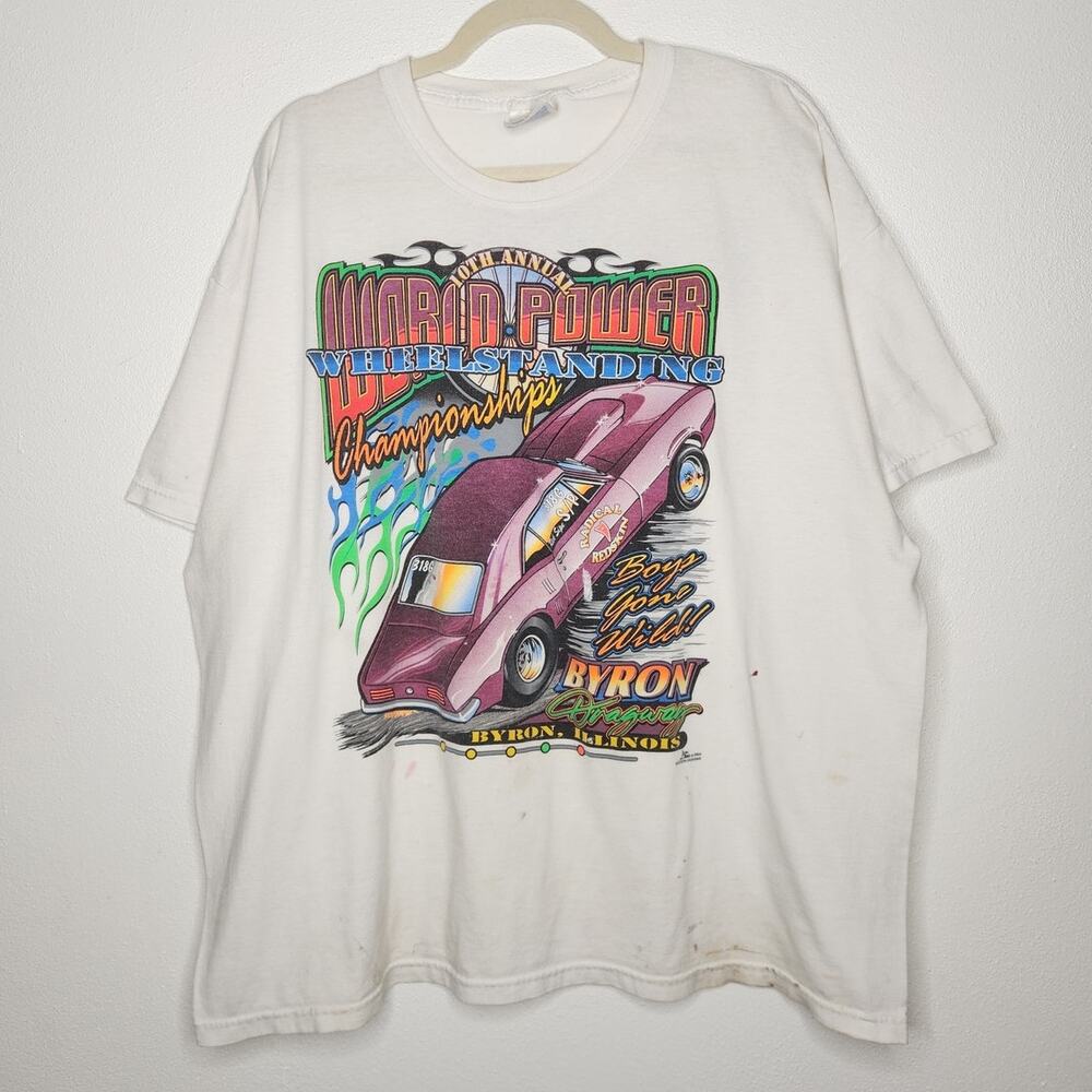 Vintage Byron World Power Double Sided Car Art Nature Hanes 2XL Sports Racing